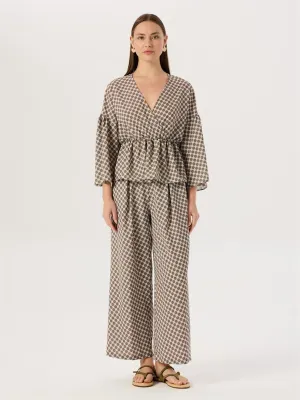 Elastic Waist Front Pleated Draped Trousers - Patterned