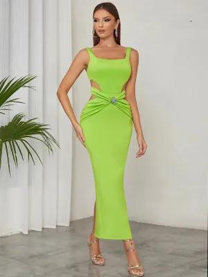 Elegant Ruched Hollow-Out Gown