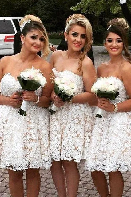 Elegant Sweetheart Lace Bridesmaid Dress Short Party Gowns