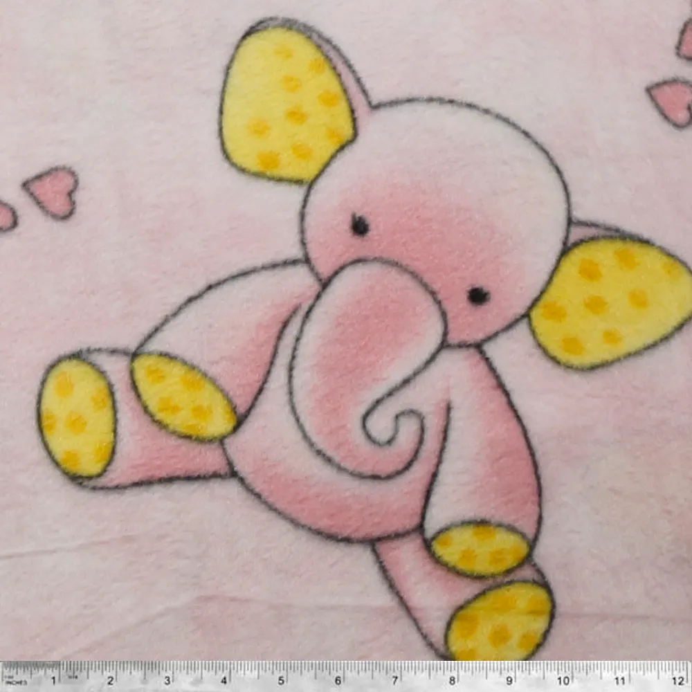 Elephants on Pink Anti-pill Fleece Fabric