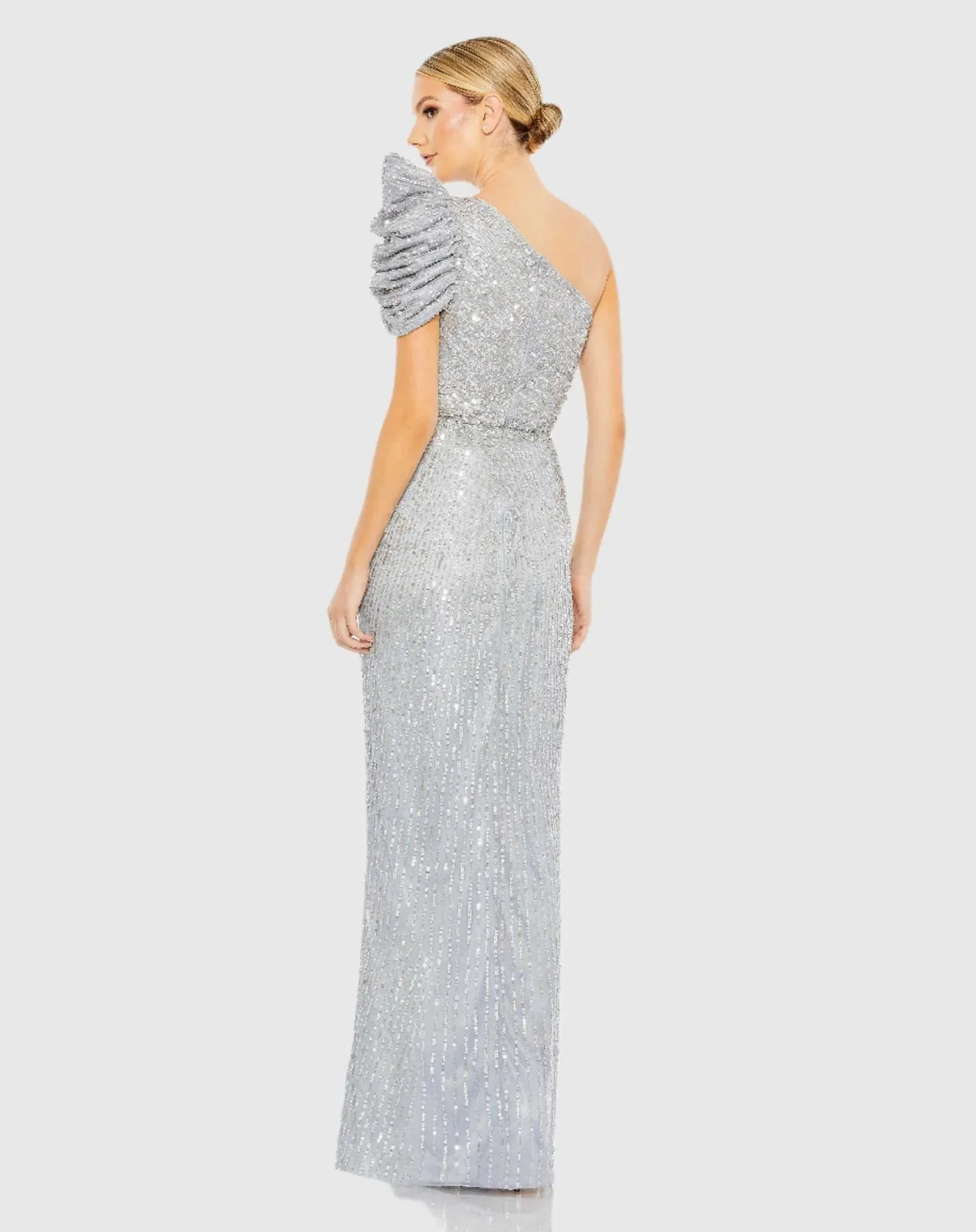 Embellished puff one shoulder gown - Silver