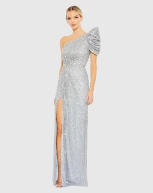 Embellished puff one shoulder gown - Silver