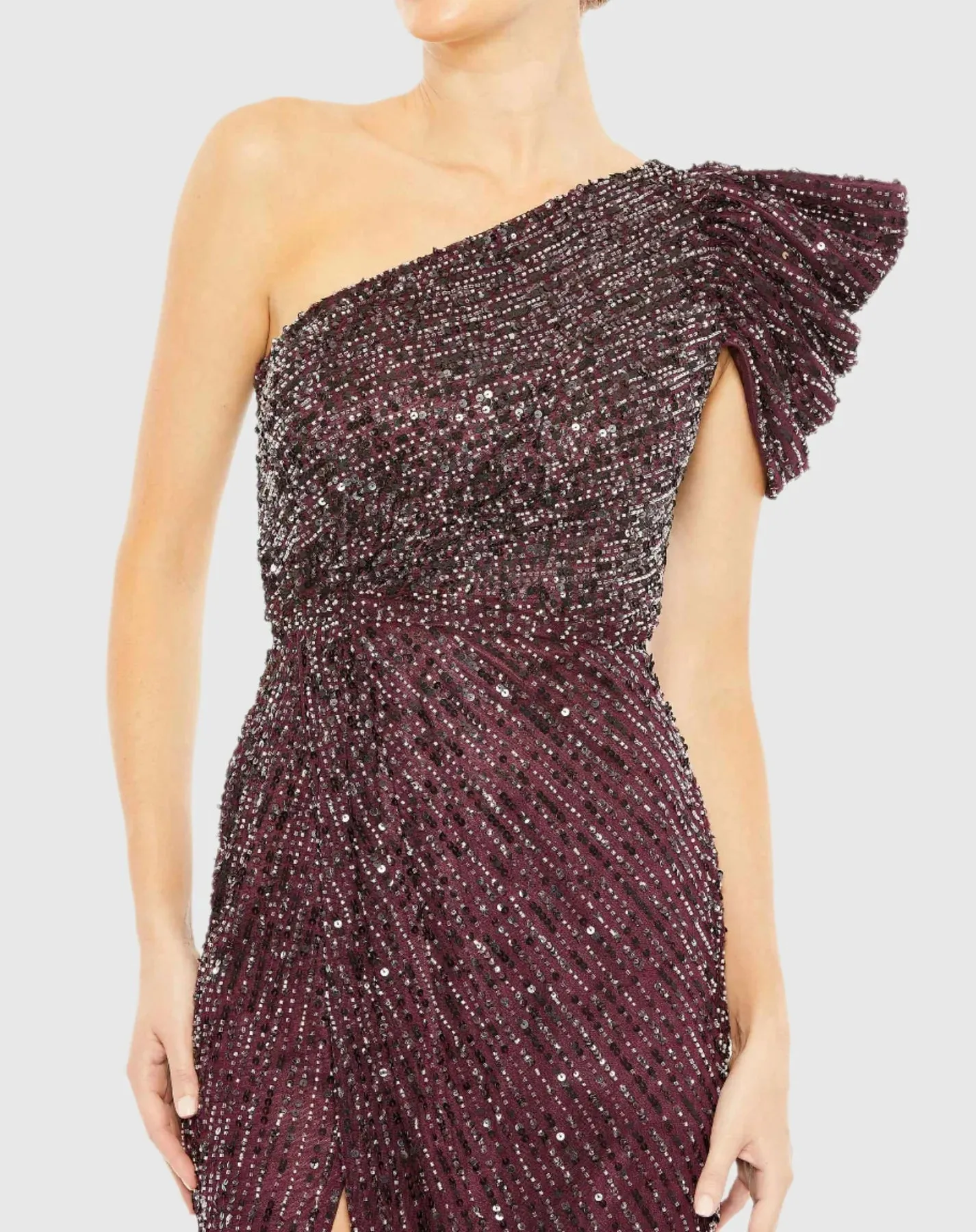 Embellished puff one shoulder gown - Silver