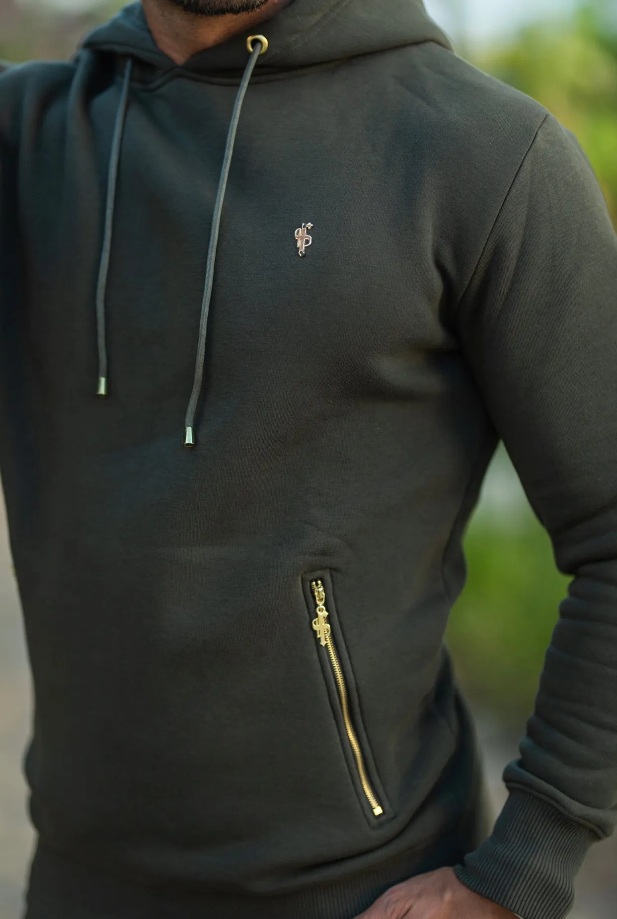 Father Sons Khaki & Gold Overhead Hoodie Top with Zipped Pockets - FSH481