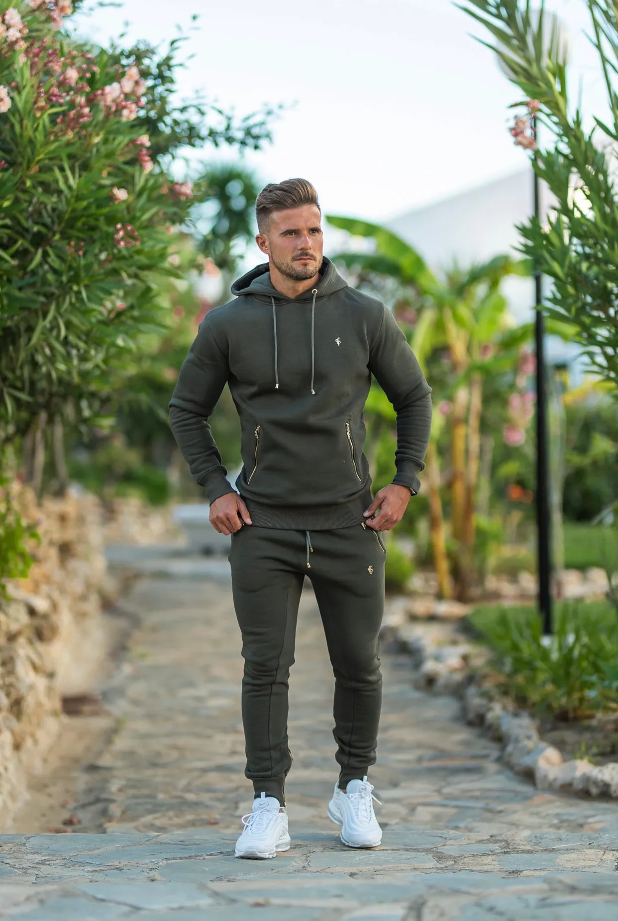 Father Sons Khaki & Gold Overhead Hoodie Top with Zipped Pockets - FSH481