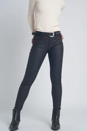 Faux Leather Skinny Trousers In Black Colour