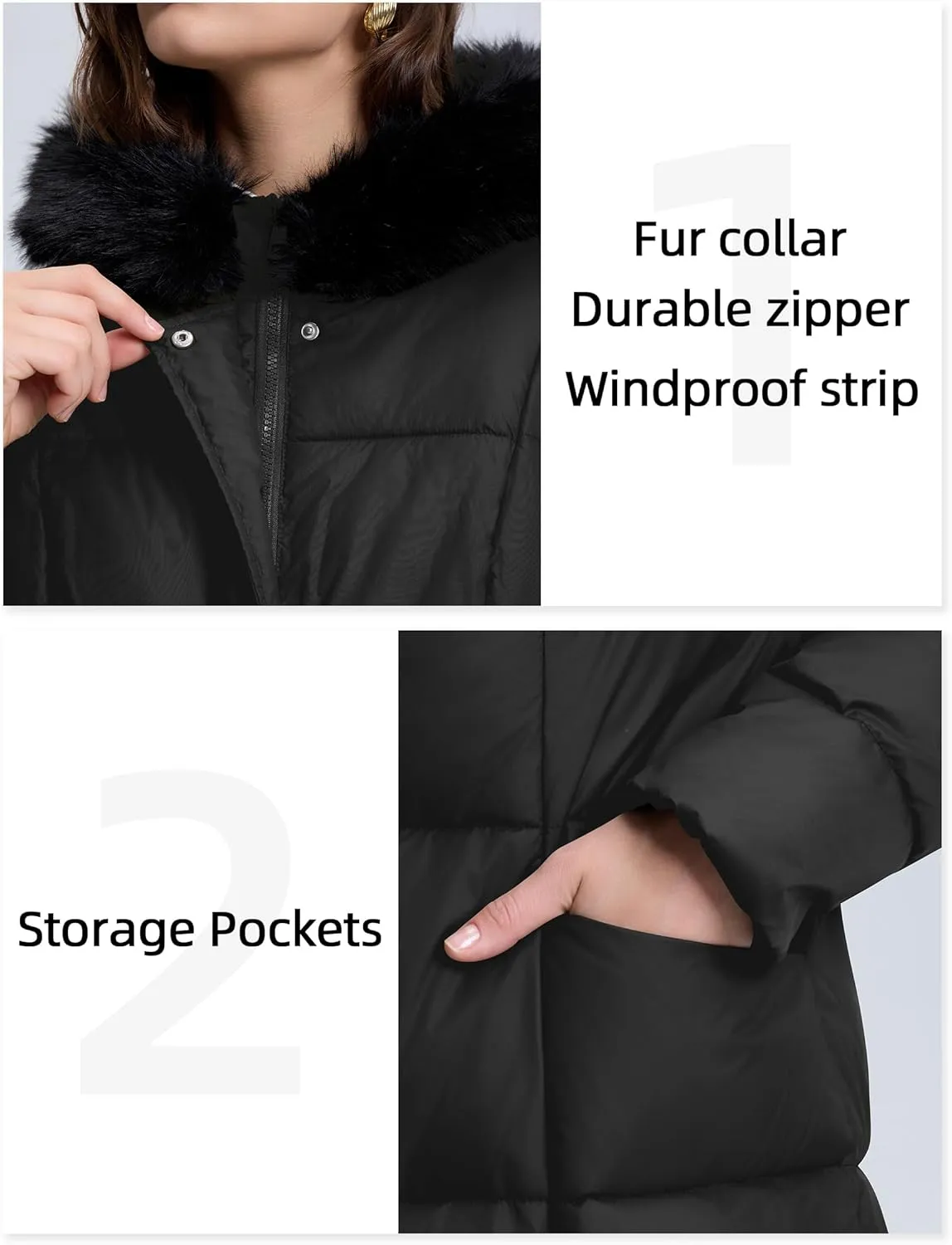 Fengbay Long Puffer Coat Women Down Jacket Parkas Waterproof Warm Long Winter Coats for Women With Hood