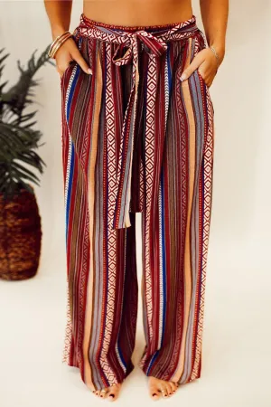 Free Spirited Tie Waist Striped Palazzo Pants