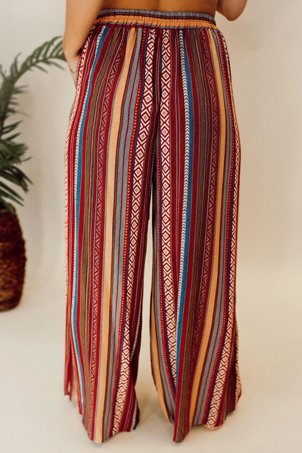 Free Spirited Tie Waist Striped Palazzo Pants