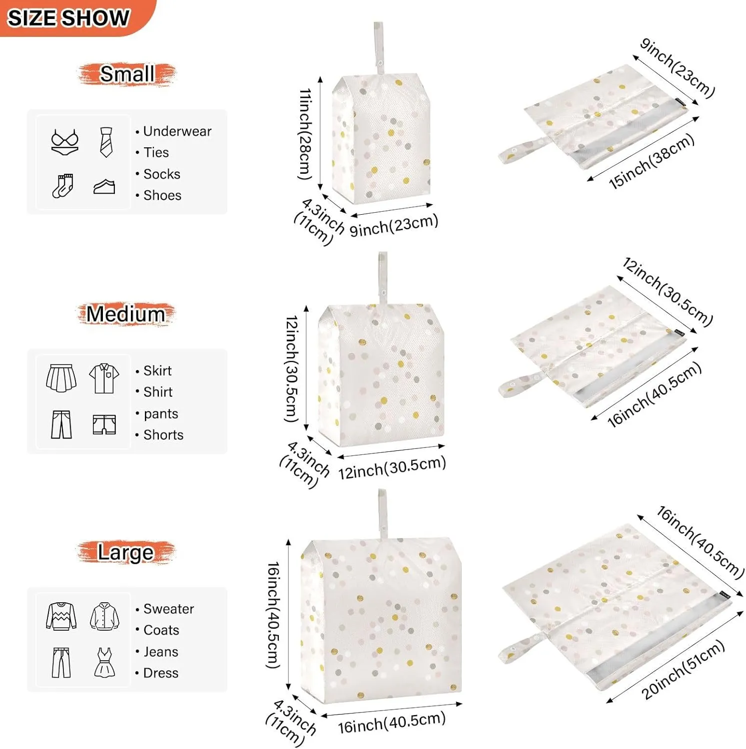 Garment Bag Closet Storage, Luggage Space Saver, Confetti Gold Foil, Waterproof, 3 Set Travel Packing Cubes For Suitcases, Luggages Management Personnel