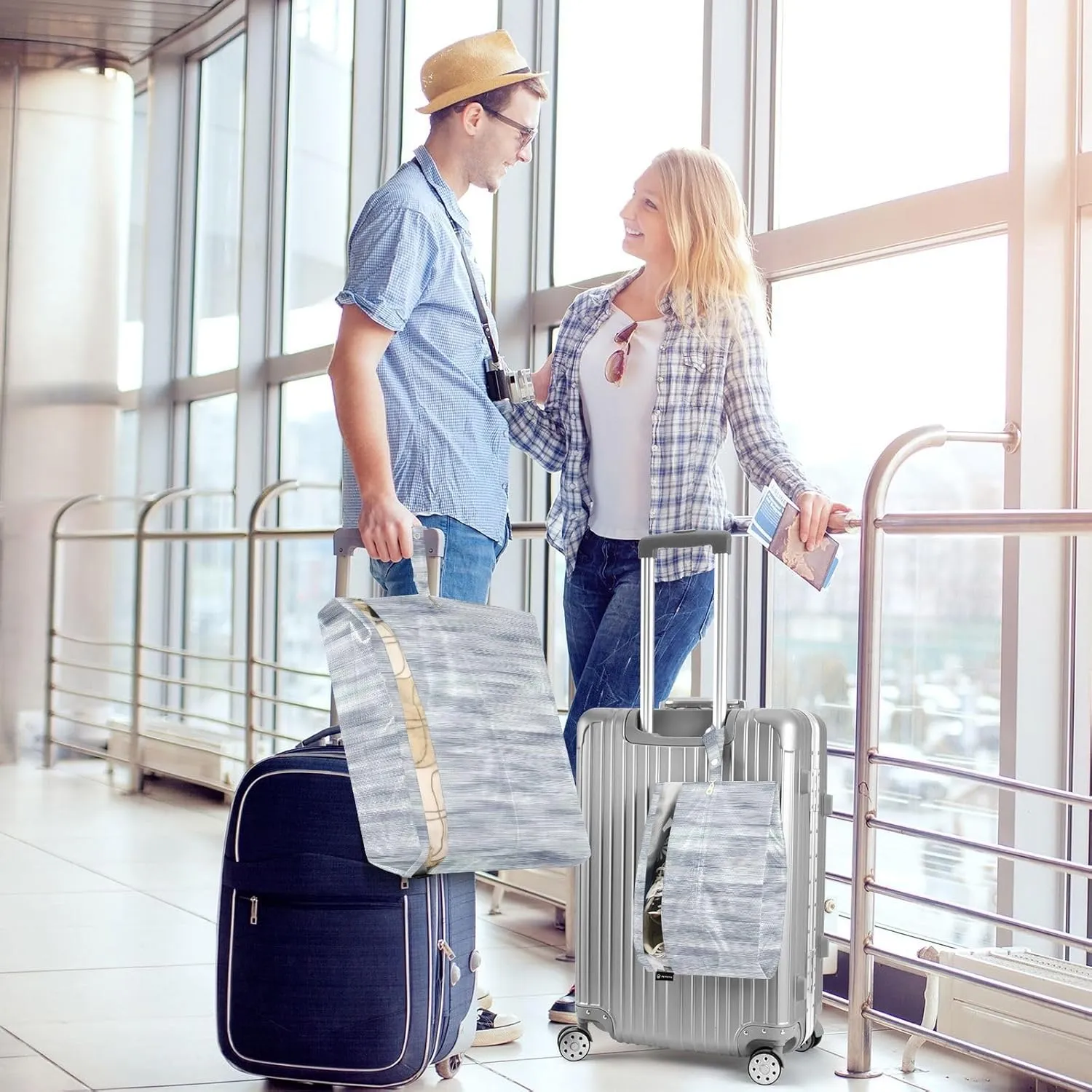 Garment Bag Closet Storage, Luggage Space Saver, Gray Blue Camouflage Dyed, Waterproof, 3 Set Travel Packing Cubes For Suitcases, Luggages Management Personnel