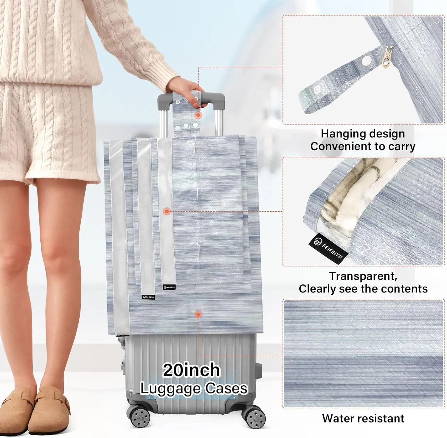 Garment Bag Closet Storage, Luggage Space Saver, Gray Blue Camouflage Dyed, Waterproof, 3 Set Travel Packing Cubes For Suitcases, Luggages Management Personnel