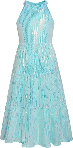 GRACE KARIN Girls Sequin Dress Formal Party Elegant Fancy Girls Maxi Long Dress for 5-14Y