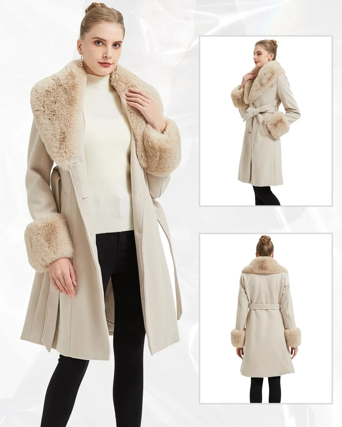GRAN ORIENTE Long Trench Woolen Peacoat Womens Dress Coat,Winter Warm Double Breasted Pea Coats 2024
