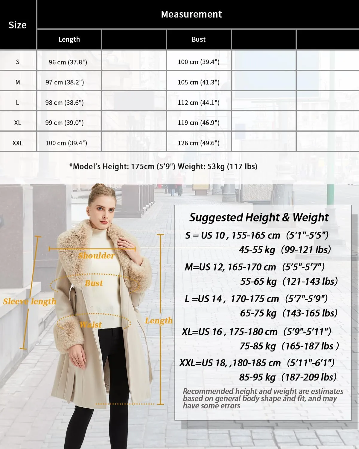 GRAN ORIENTE Long Trench Woolen Peacoat Womens Dress Coat,Winter Warm Double Breasted Pea Coats 2024