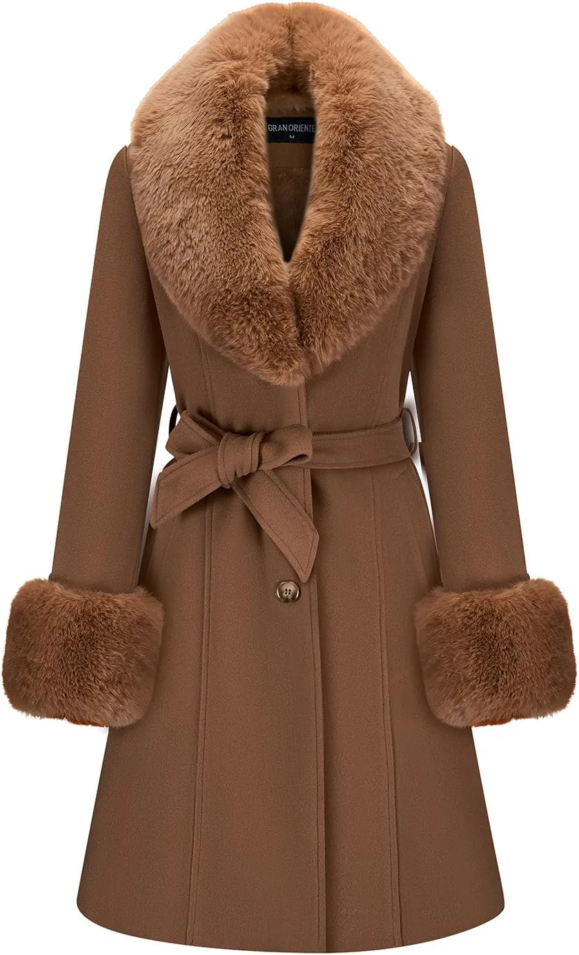 GRAN ORIENTE Long Trench Woolen Peacoat Womens Dress Coat,Winter Warm Double Breasted Pea Coats 2024