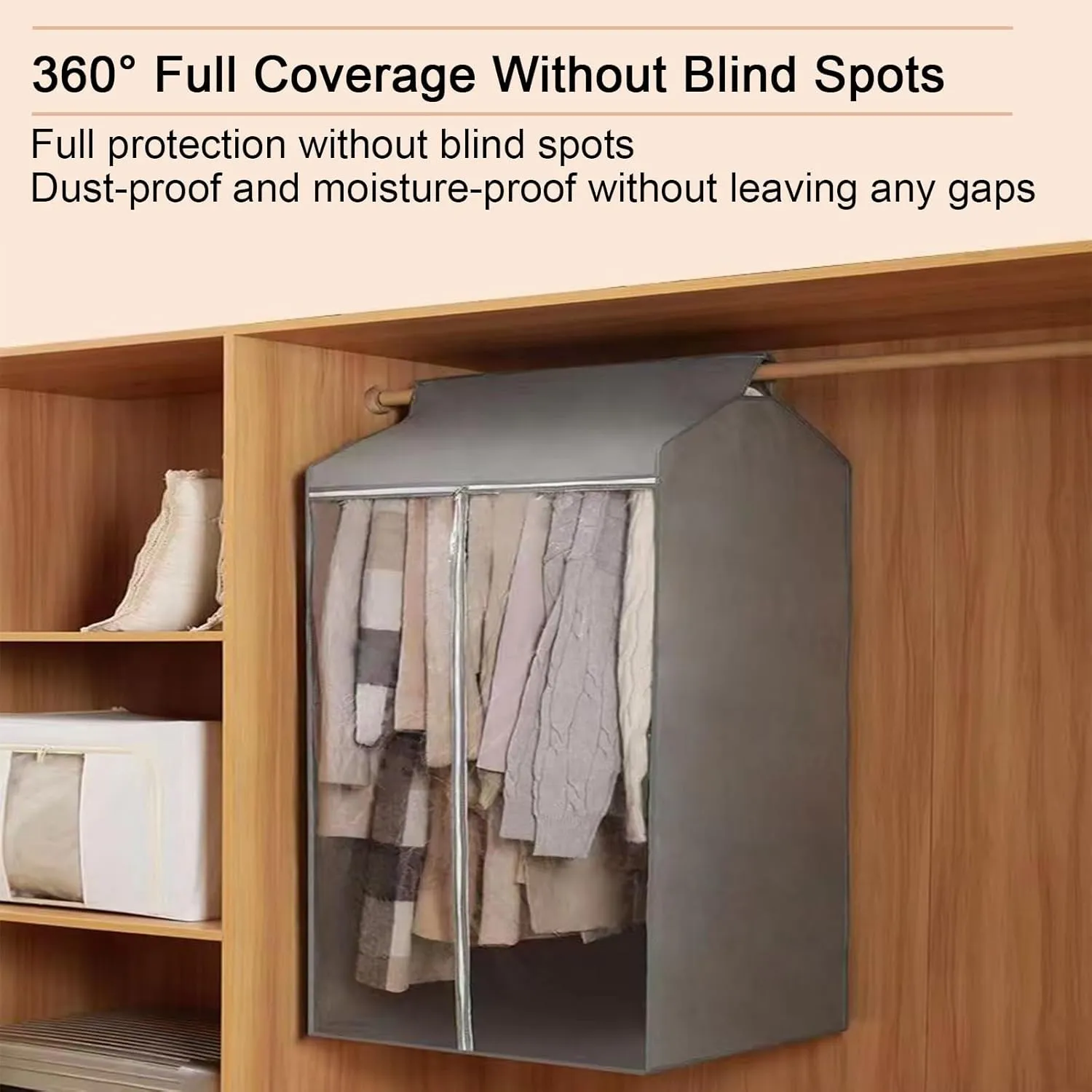 Hanging Garment Bag, garmet Bags with Metal Zipper, Transparent Window, Suitable for Coats, Jackets, Shirts(Gray,60x50x90cm x20x35in)