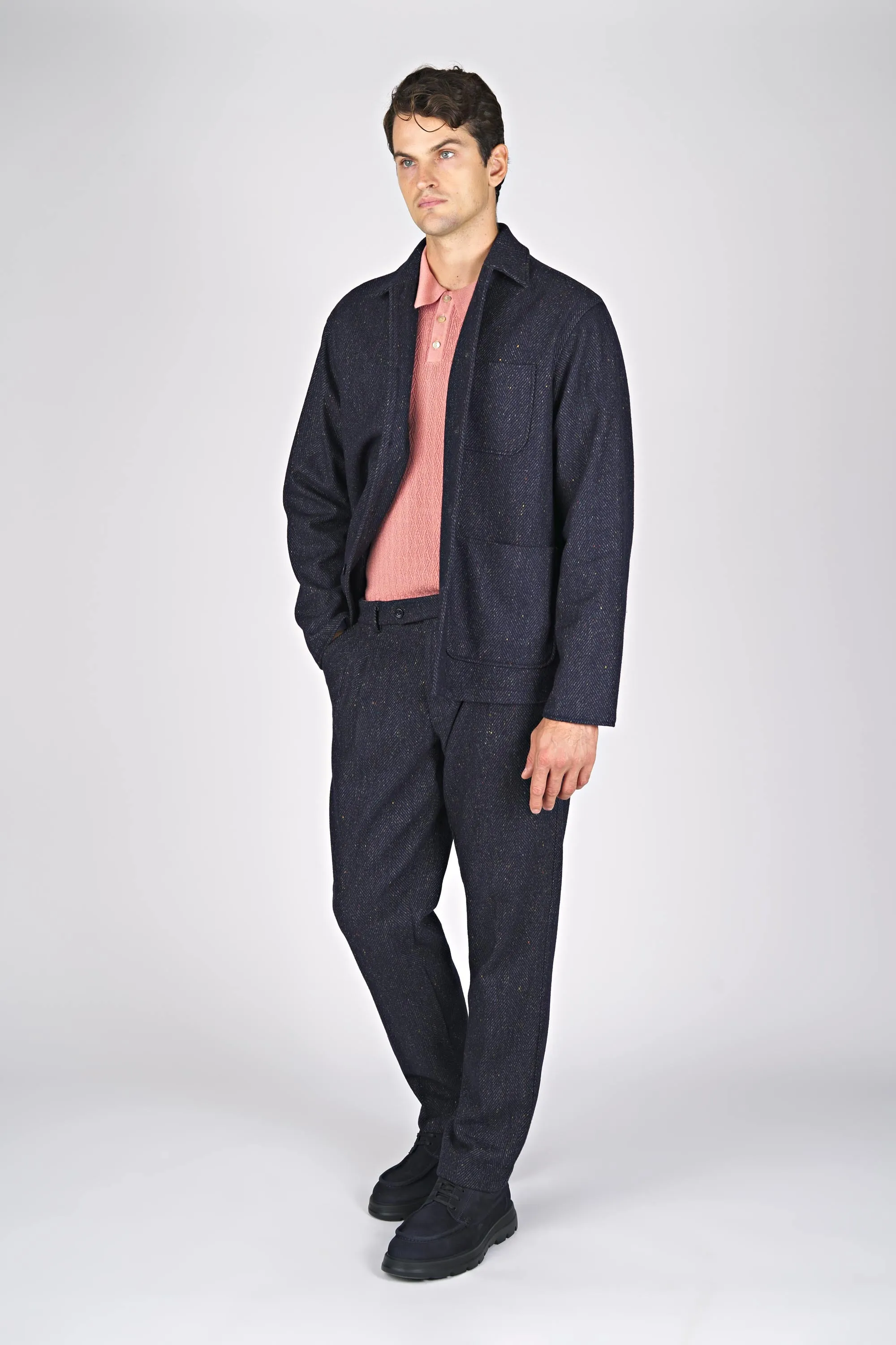 Herringbone Wool-Blend Chore Jacket with Knickerbocker Yarn