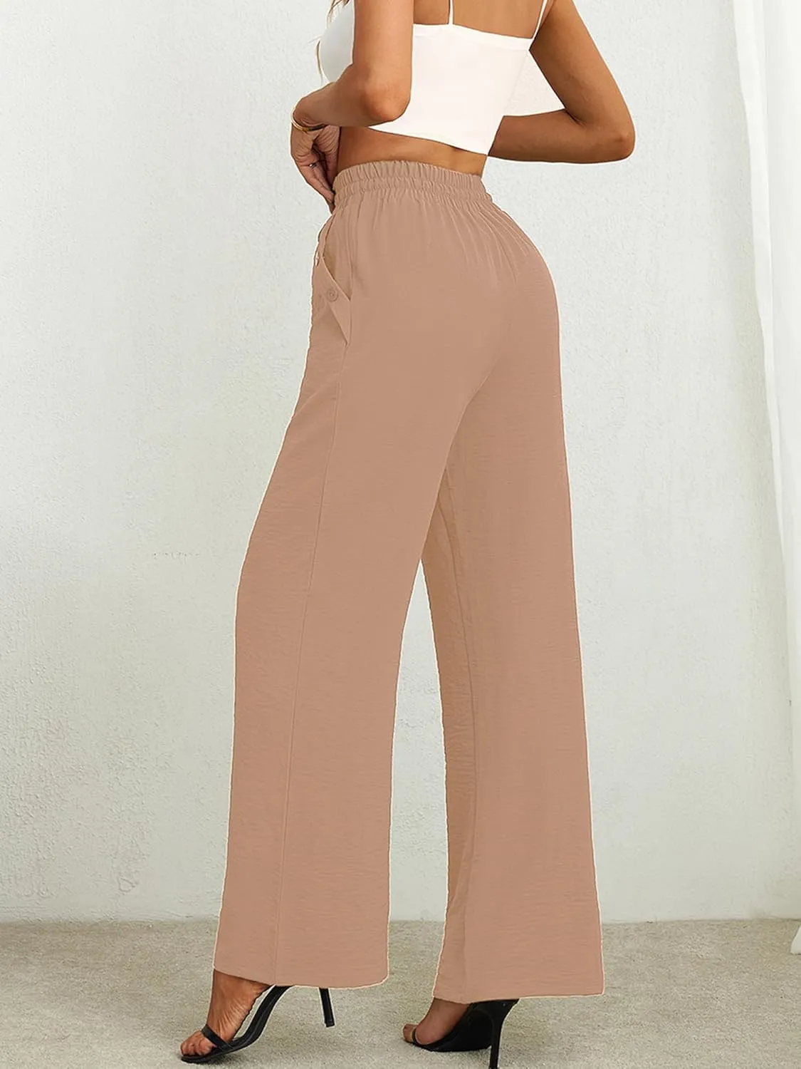 Heymoments Women's Wide Leg Lounge Pants with Pockets Lightweight High Waisted Palazzo Adjustable Tie Knot Flowy Trousers