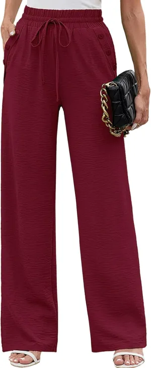 Heymoments Women's Wide Leg Lounge Pants with Pockets Lightweight High Waisted Palazzo Adjustable Tie Knot Flowy Trousers