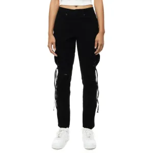 High Rise Relaxed Tapered Mixed Media Utility Twill Pants - Black