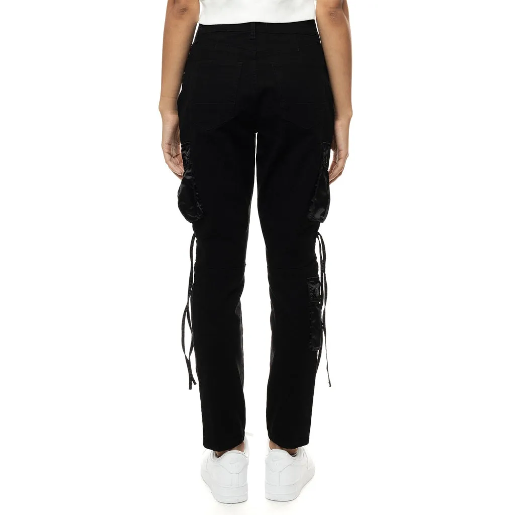High Rise Relaxed Tapered Mixed Media Utility Twill Pants - Black