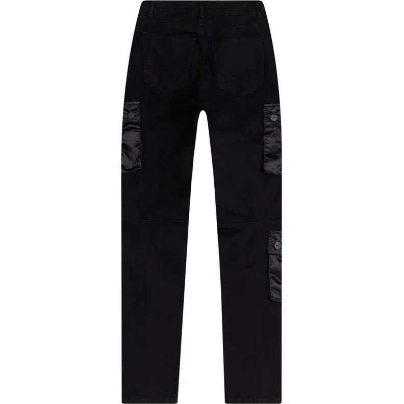 High Rise Relaxed Tapered Mixed Media Utility Twill Pants - Black