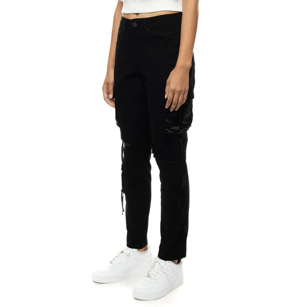 High Rise Relaxed Tapered Mixed Media Utility Twill Pants - Black