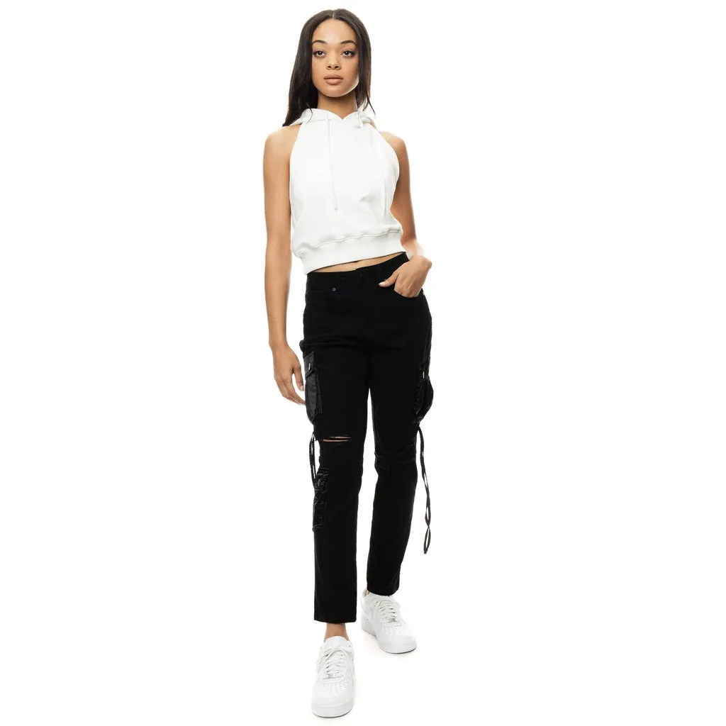 High Rise Relaxed Tapered Mixed Media Utility Twill Pants - Black