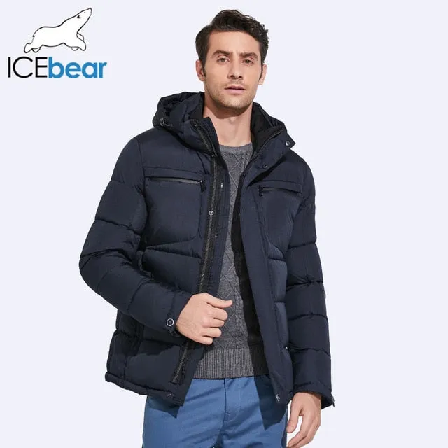 ICEbear 2019 Mens Winter Jackets Chest Exquisite Pocket Simple Hem Practical Waterproof Zipper High Quality Parka 17MD940D