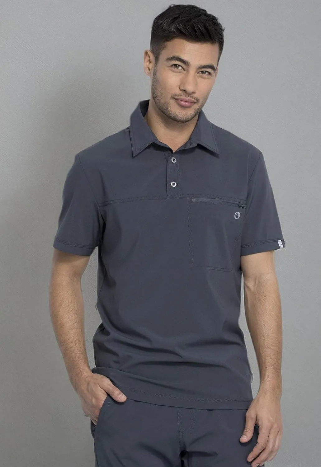 Infinity Cherokee Mens Scrub Top Modern Fit Polo T-Shirt with Zipper Chest Pocket CK825A