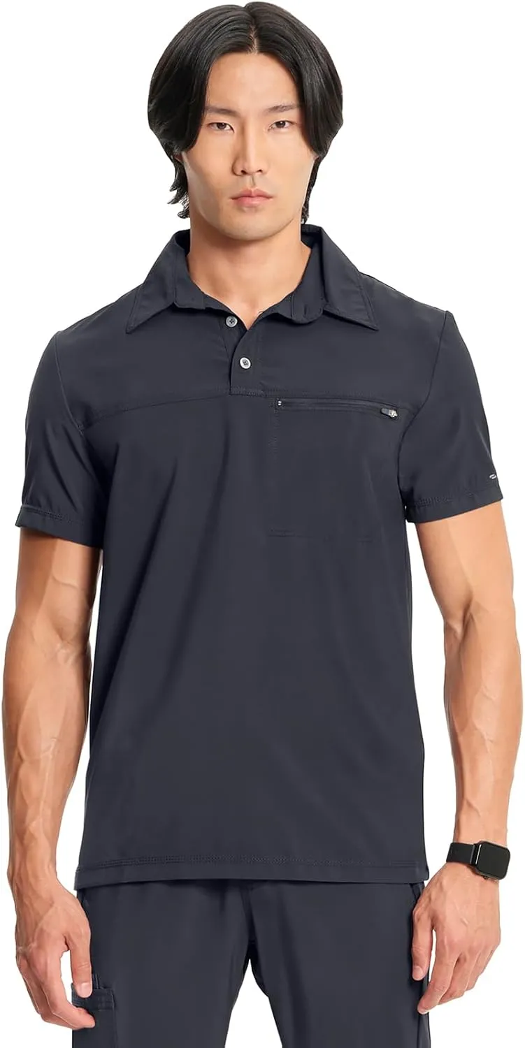 Infinity Cherokee Mens Scrub Top Modern Fit Polo T-Shirt with Zipper Chest Pocket CK825A