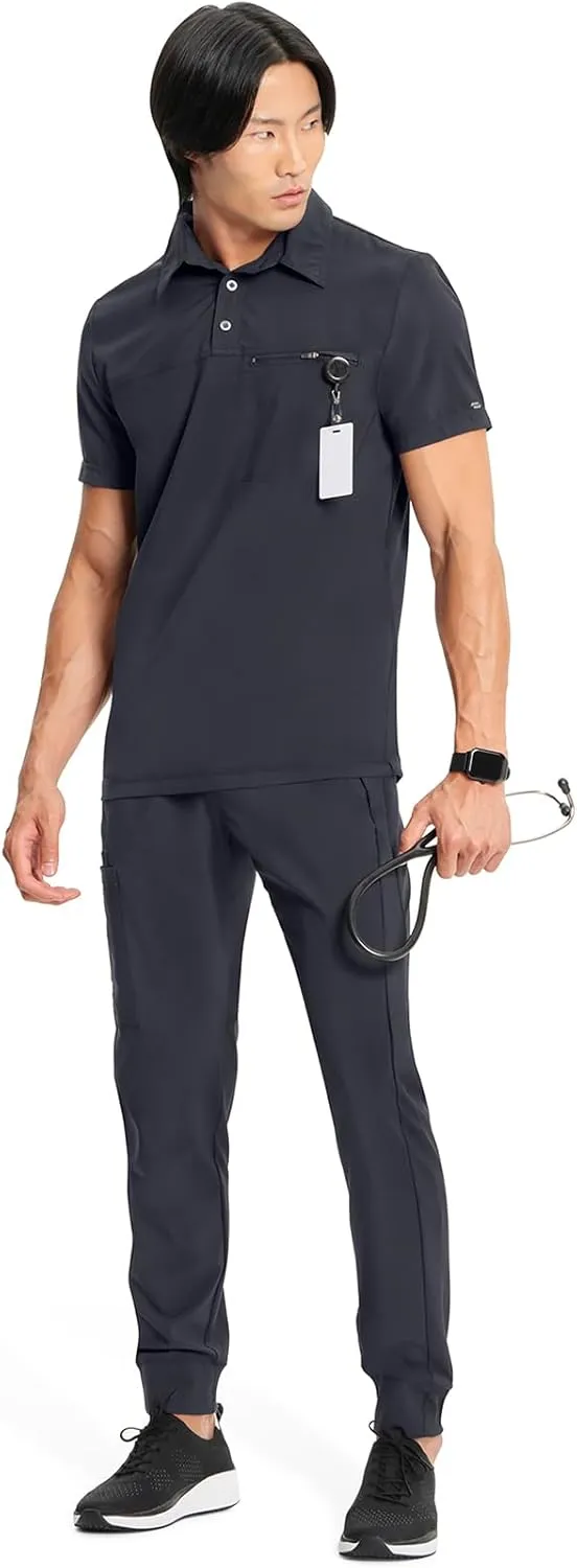 Infinity Cherokee Mens Scrub Top Modern Fit Polo T-Shirt with Zipper Chest Pocket CK825A