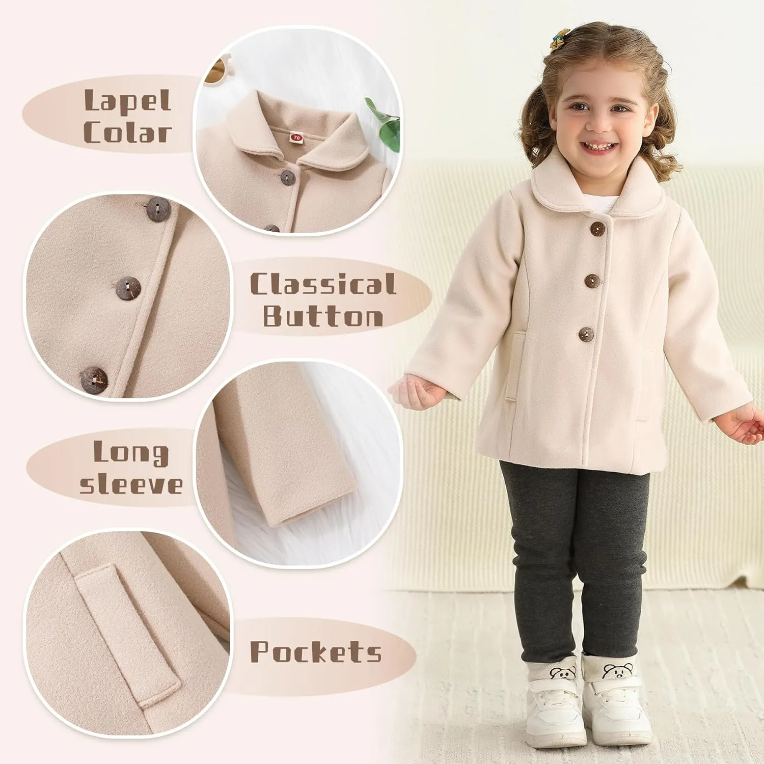 JEELLIGULAR Toddler Baby Girl Coats Kids Cloak Button Warm Thick Jacket Clothes Baby Fall Winter Outwear Clothes Set