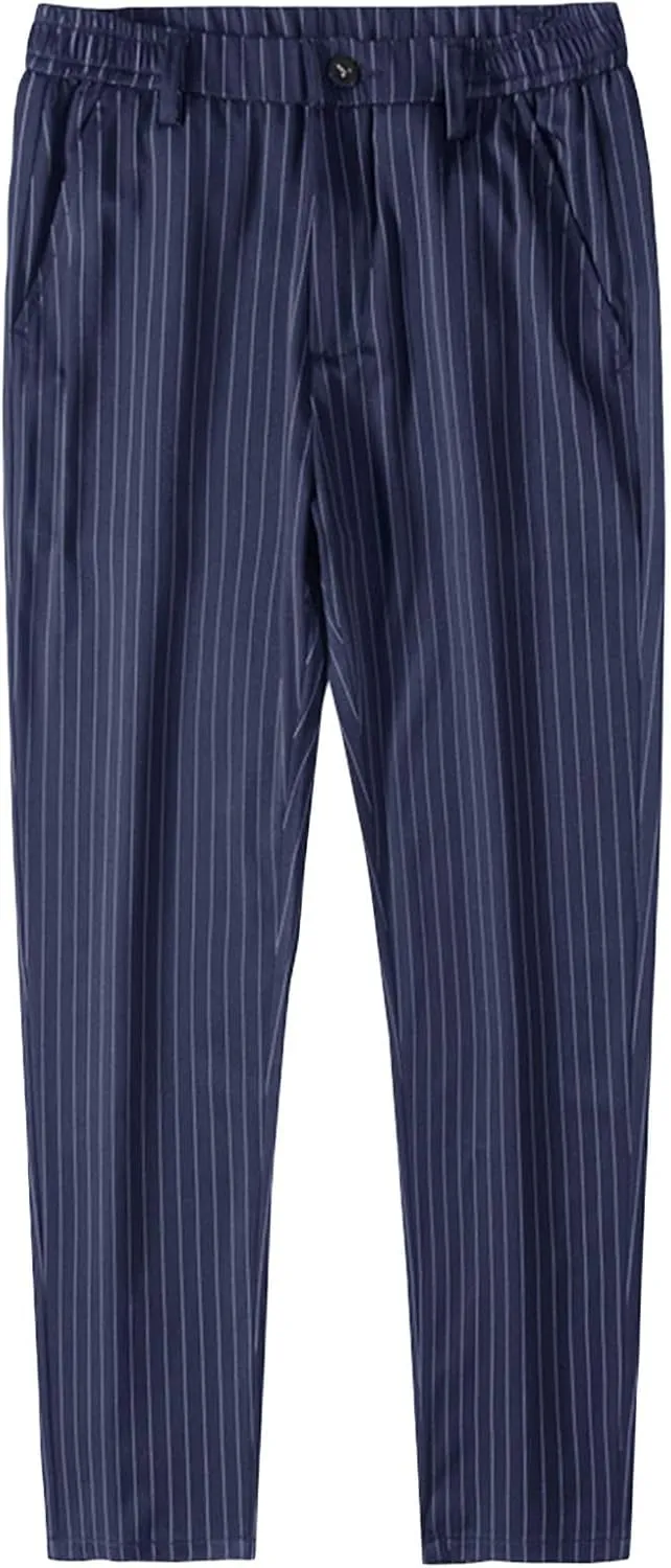 JEShifangjiusu Men's Dress Striped Pants Slim Fit Flat Front Business Trousers Straight-Fit Modern Stretch Chino Pant