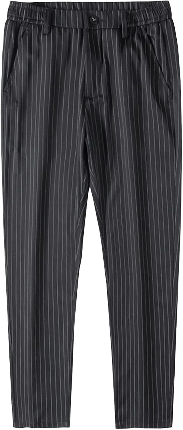 JEShifangjiusu Men's Dress Striped Pants Slim Fit Flat Front Business Trousers Straight-Fit Modern Stretch Chino Pant