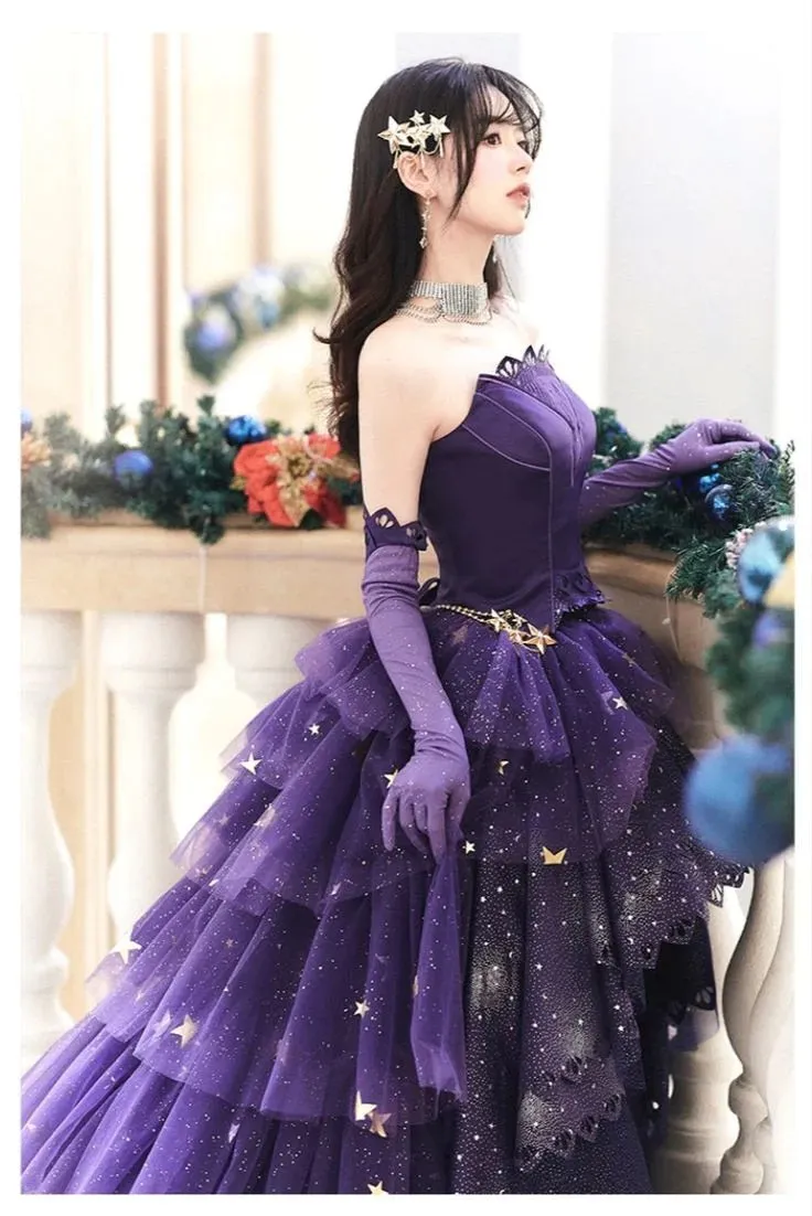 kamahe Elegant Purple Stars A-Line Prom Dress Love Elegant Purple Star Lolita
