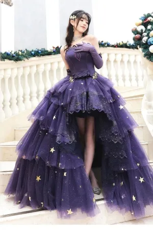 kamahe Elegant Purple Stars A-Line Prom Dress Love Elegant Purple Star Lolita