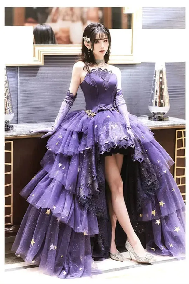 kamahe Elegant Purple Stars A-Line Prom Dress Love Elegant Purple Star Lolita