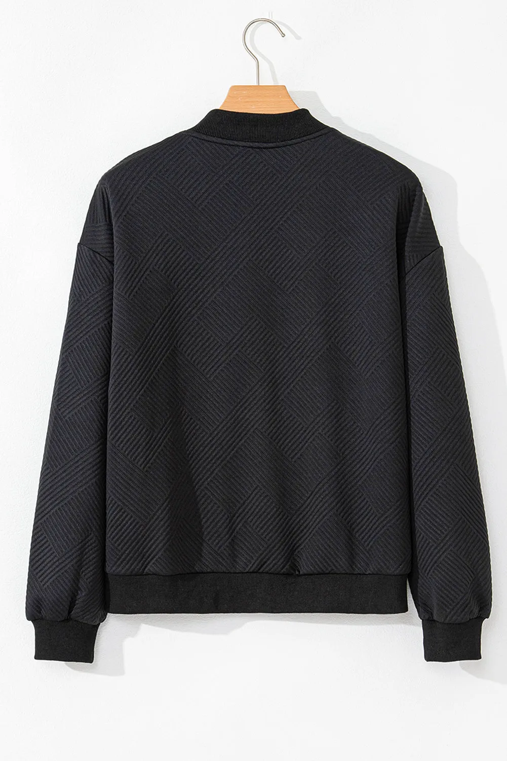 kesley Texture Zip Up Baseball Collar Long Sleeve Jacket