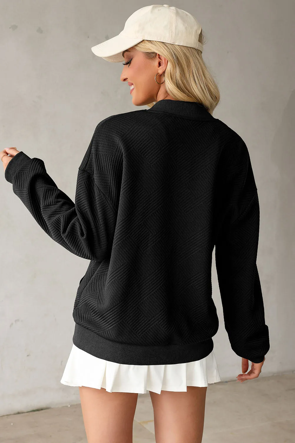 kesley Texture Zip Up Baseball Collar Long Sleeve Jacket