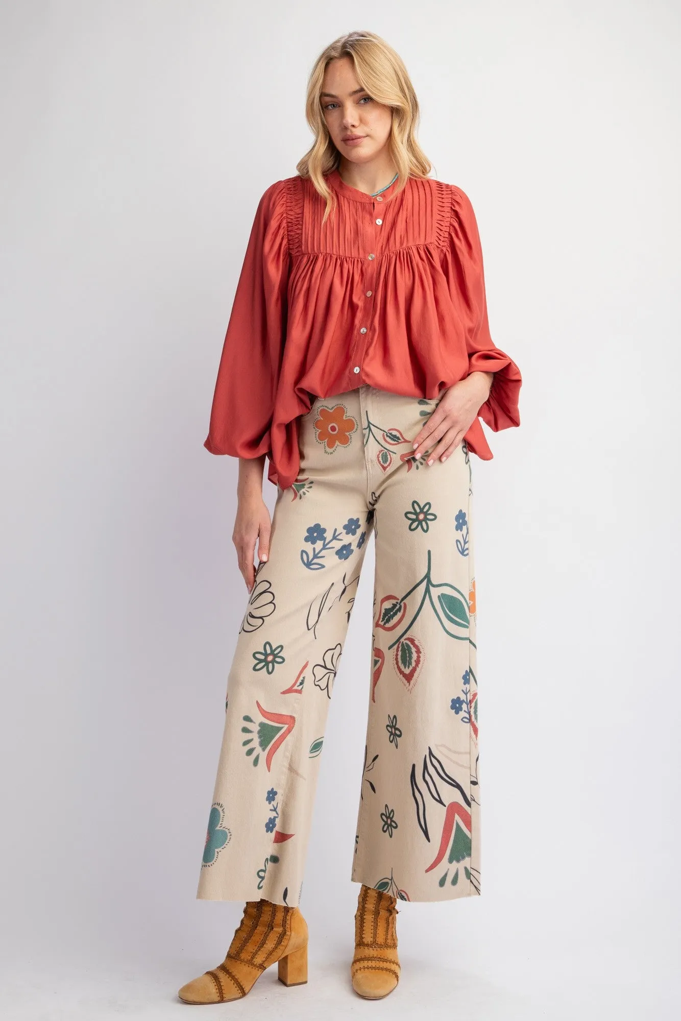 Khaki Printed Twill Pants