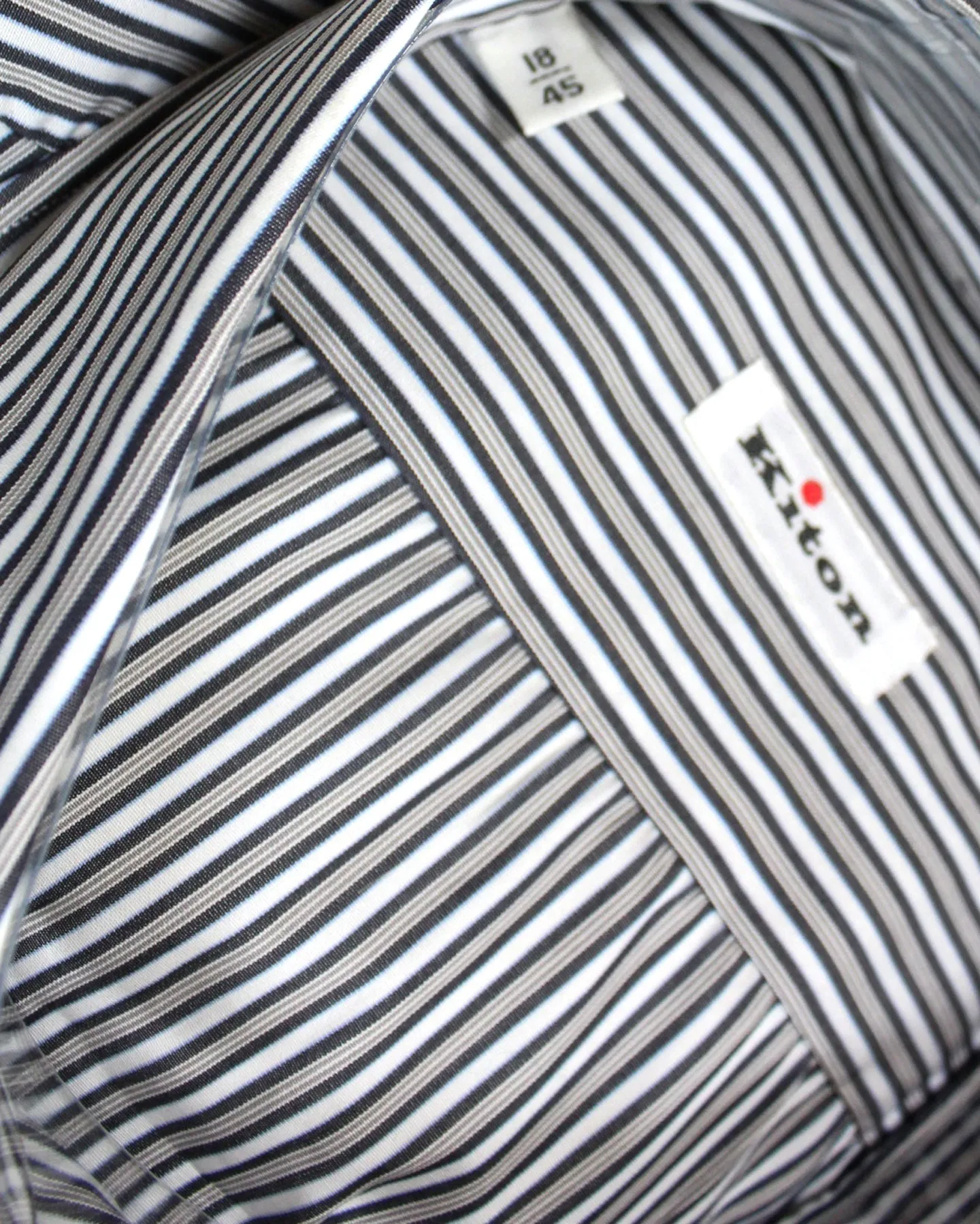 Kiton Dress Shirt White Gray Stripes Spread Collar 45 - 18 SALE