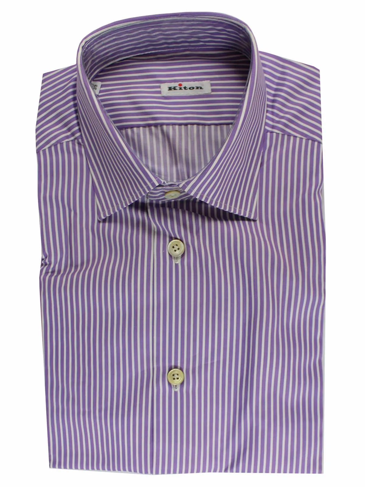 Kiton Dress Shirt White Purple Stripes 38 - 15 REDUCED - SALE