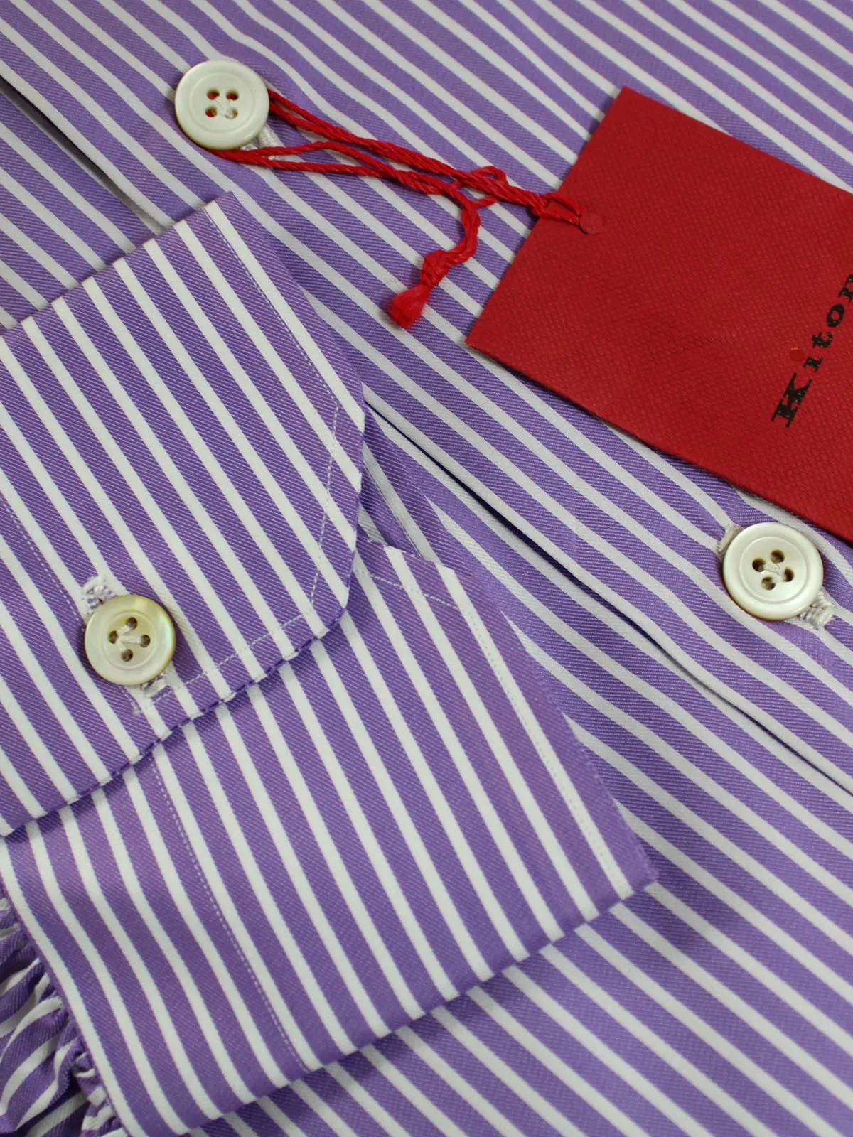 Kiton Dress Shirt White Purple Stripes 38 - 15 REDUCED - SALE