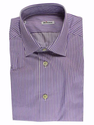 Kiton Dress Shirt White Purple Stripes 38 - 15 REDUCED - SALE