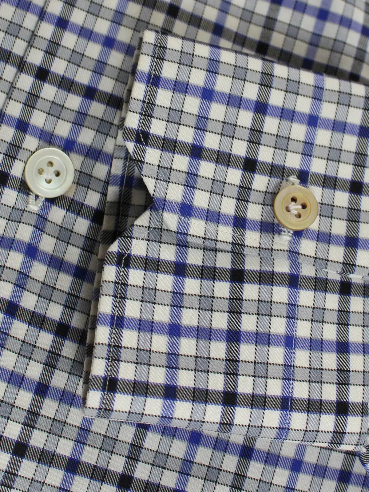 Kiton Dress Shirt White Royal Blue Black Check 40 - 15 3/4 SALE