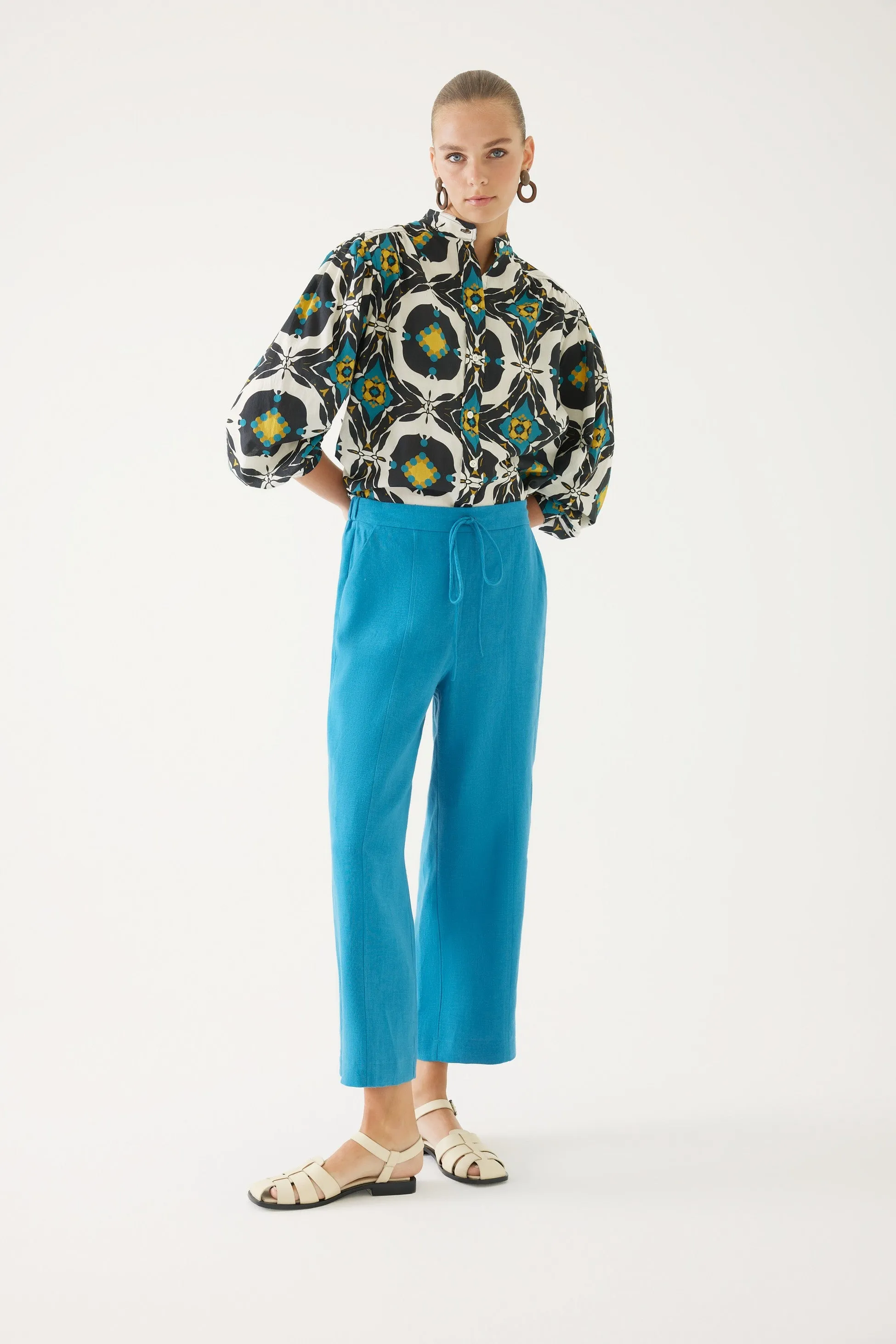 Lace-up Detailed Petroleum Trousers