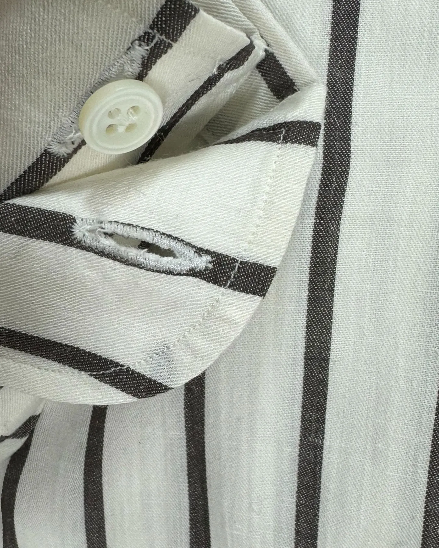 Lardini Dress Shirt White Brown Stripes Flax Wool Cotton 42 - 16 1/2 SALE