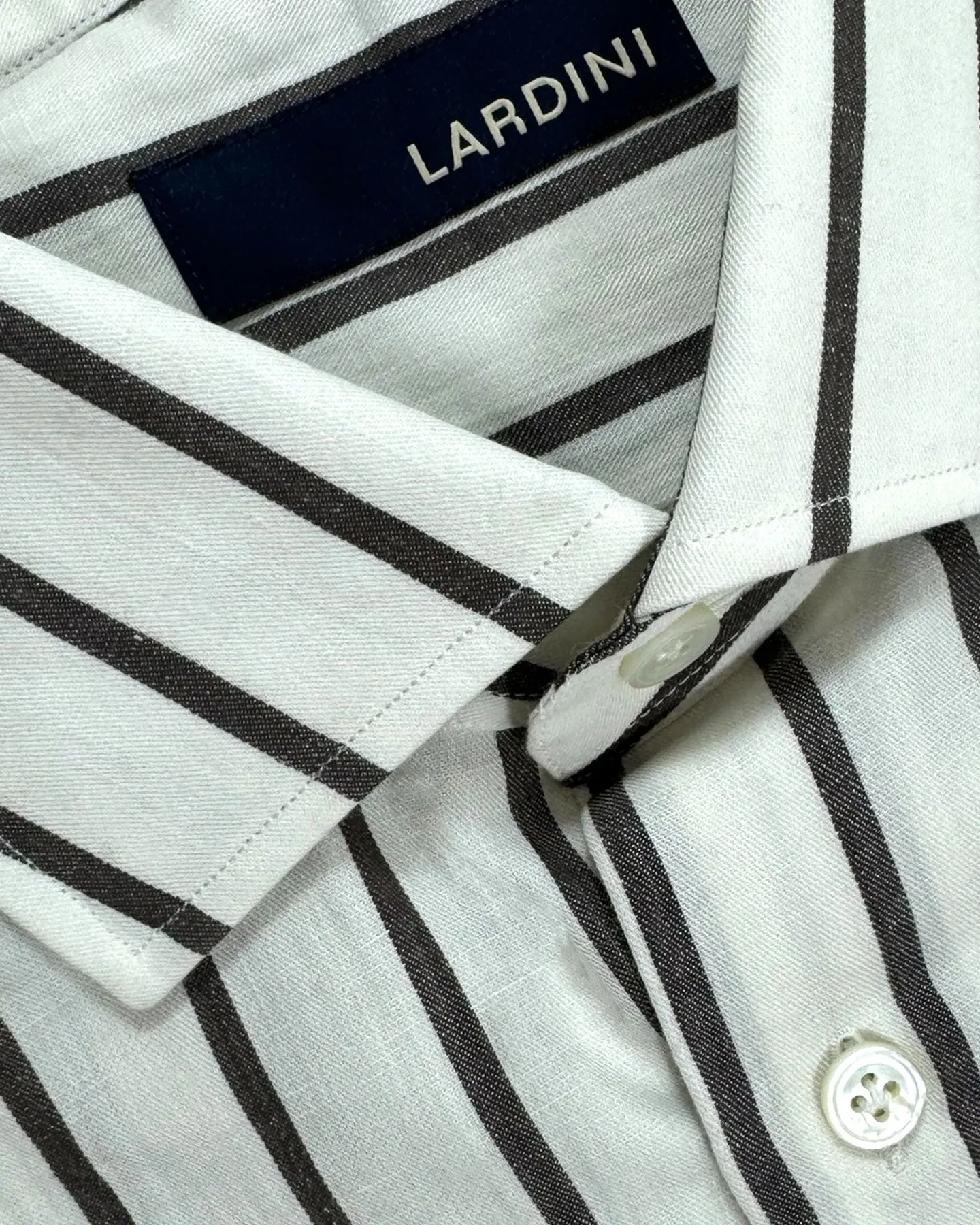 Lardini Dress Shirt White Brown Stripes Flax Wool Cotton 42 - 16 1/2 SALE
